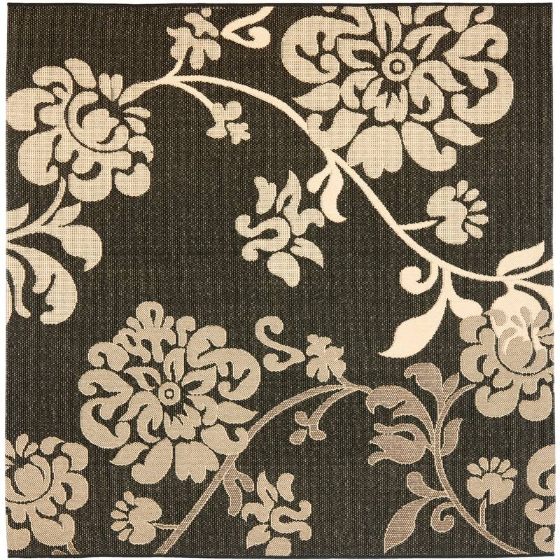 SAFAVIEH Courtyard Vernelle Arvyda Outdoor Waterproof Patio Backyard Rug - 6'7" Square - Black Natural/Brown