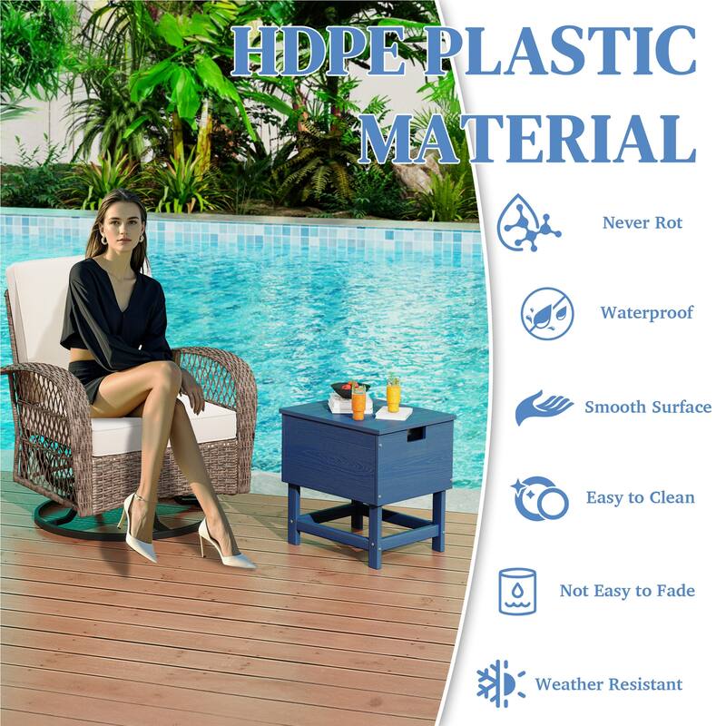Outdoor Patio Weather Resistant HDPE Coffee & Side Table, Build-in Stainless Steel Cooler Bucket