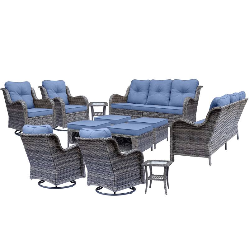 Wicker Patio Furniture Set-Patio Conversation Sets with Swivel Chairs