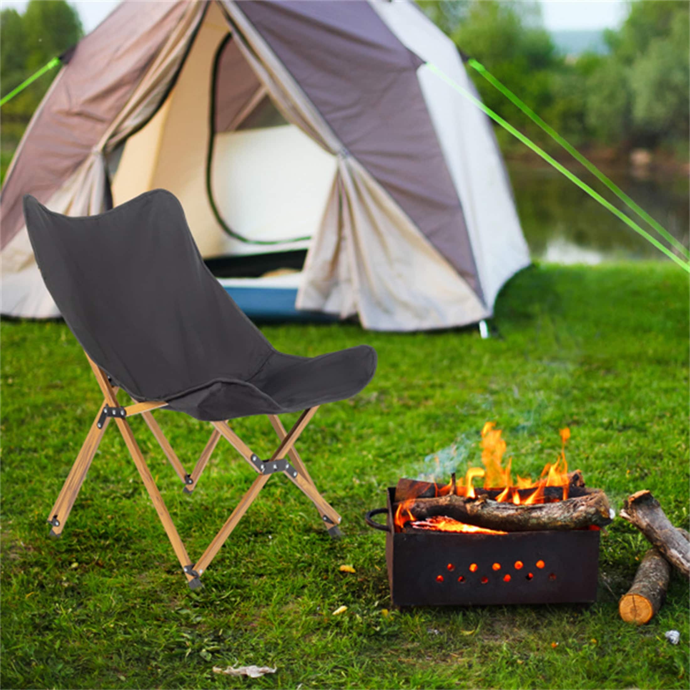 Yjtonwin Folding Outdoor Camping Chair for Fishing Picnic BBQ Beige