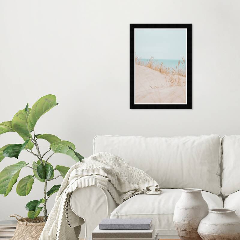 Wynwood Studio Prints Nature and Landscape All Calm Beach Blue and Light Brown Nautical & Coastal Wall Art Canvas Print - Black