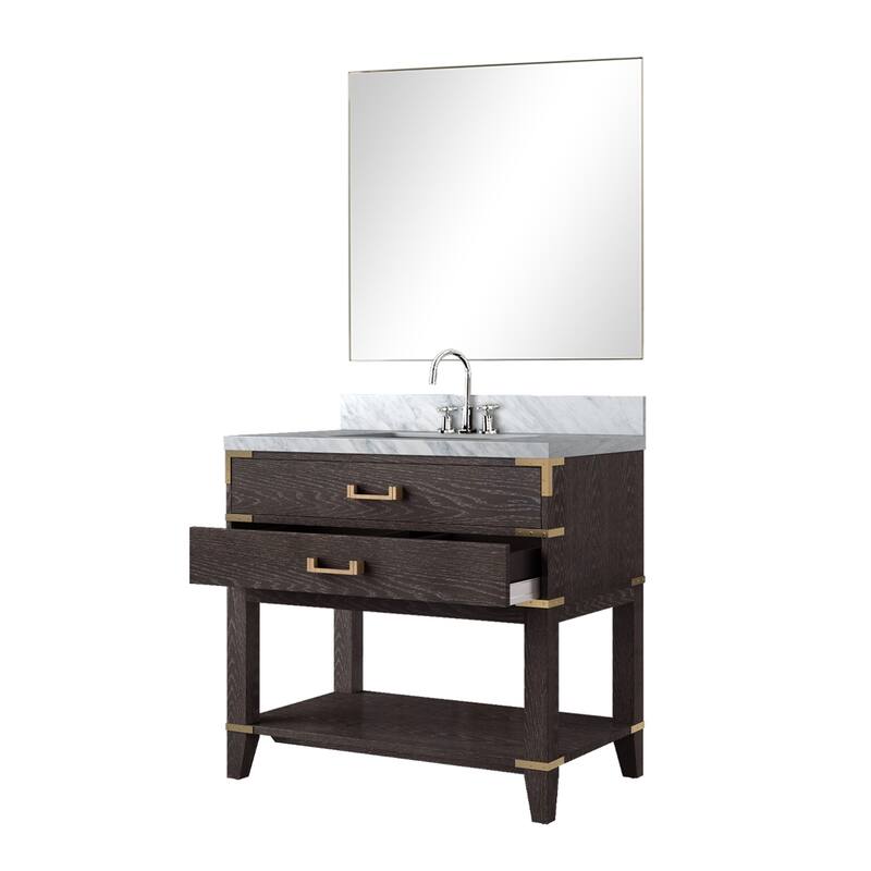 Norwalk Bath Vanity with Carrara Marble Top, Sink, Mirror and Faucet