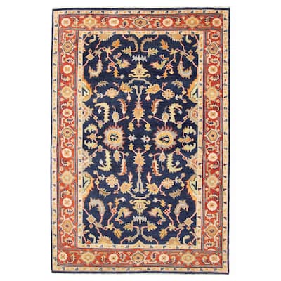ECARPETGALLERY Hand-knotted Serapi Heritage Dark Navy Wool Rug - 5'10 x 9'1