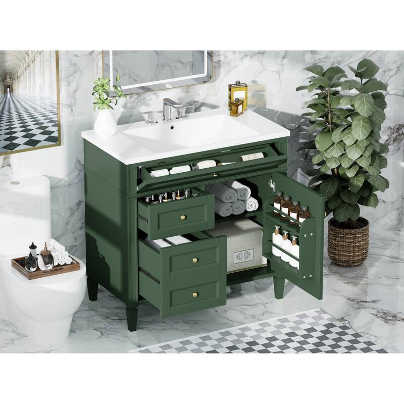 Bathroom Vanity with Top Sink, Bathroom Vanity with Cabinet, Bathroom Storage Cabinet with 2 Drawers and Tip Out Drawer