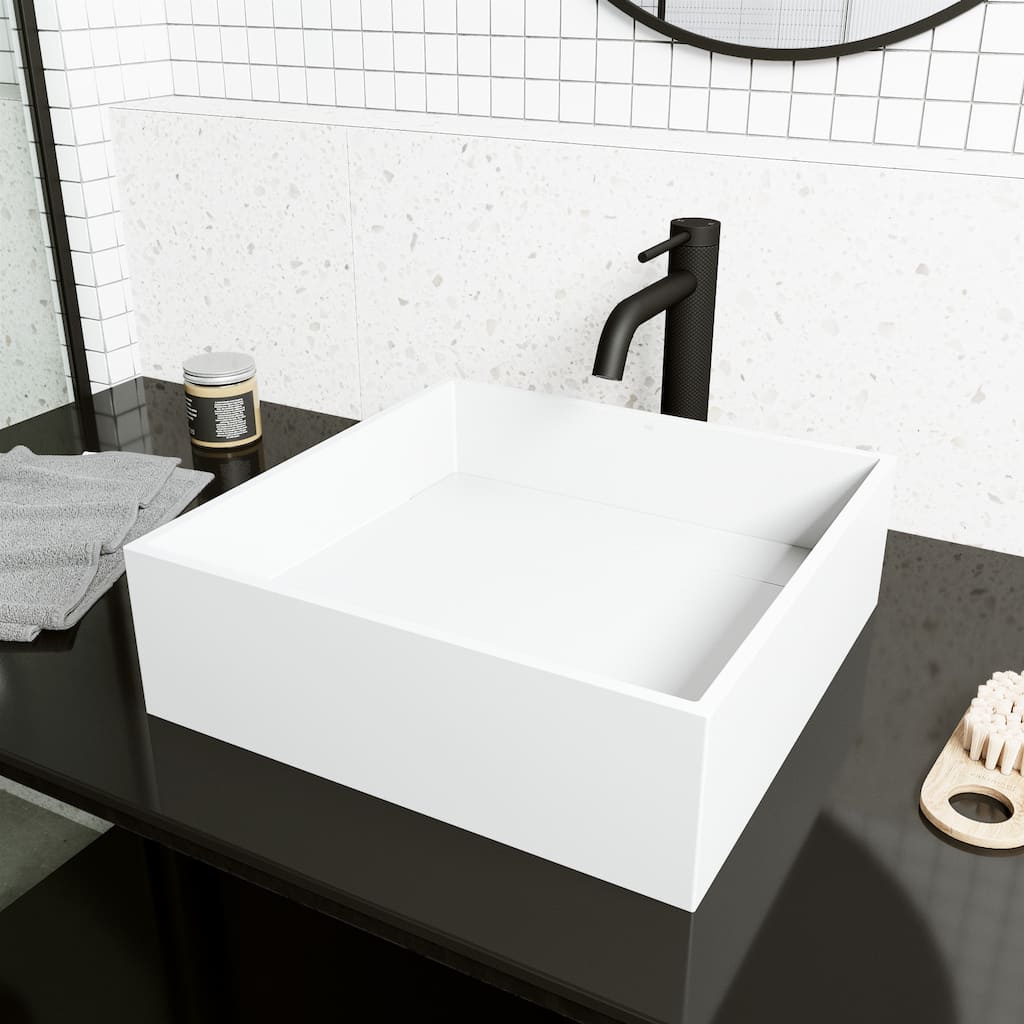 VIGO Montauk 15"L x 15"W MatteStone Vessel Sink and Lexington 10"H Faucet Set
