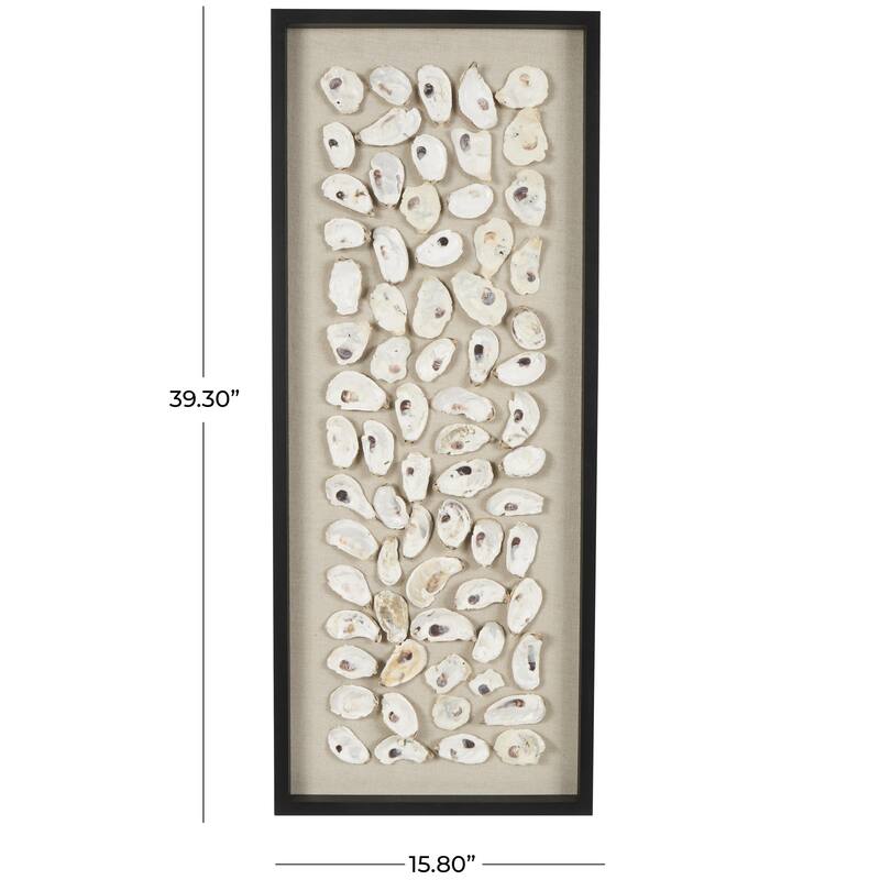 Shell Handmade Abstract Wall Decor with Beige Linen Backing and Black Frame - Cream - Roche River Decor