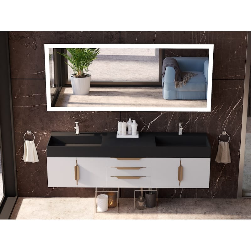 Amazon 72" Wall Mounted Bathroom Vanity Set w/ Black Top