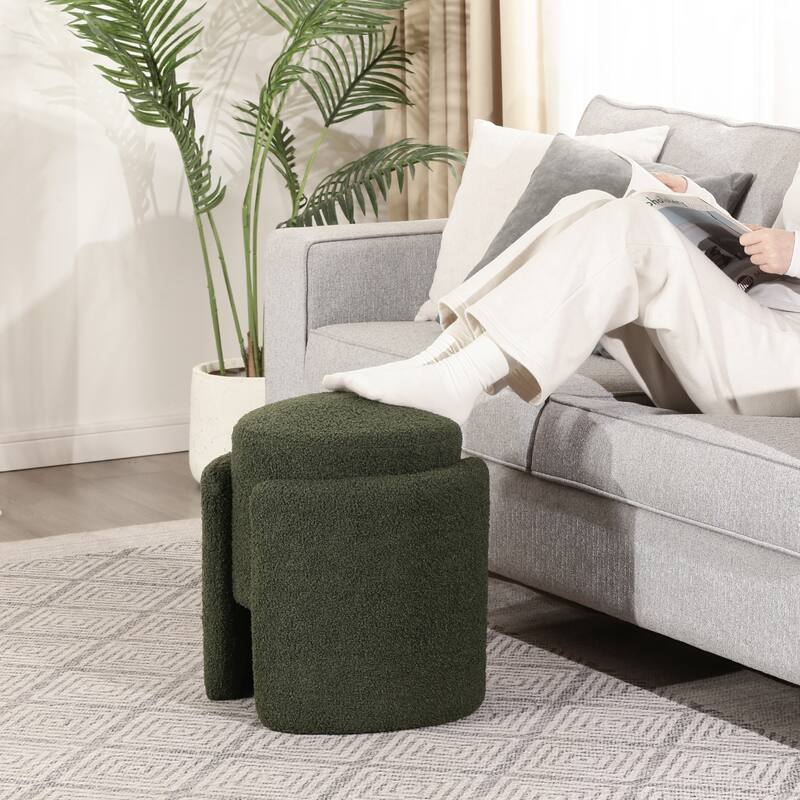 Adeco Round Ottoman Teddy Foot Stool for Living Room Bedroom