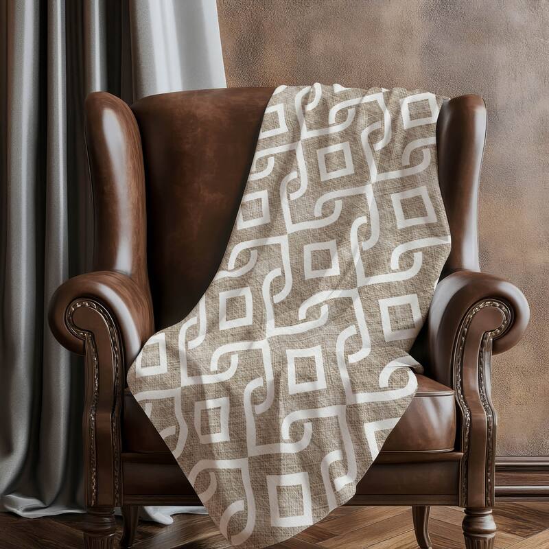 Premium Machine Washable Modern Scroll Sherpa Throw Blanket
