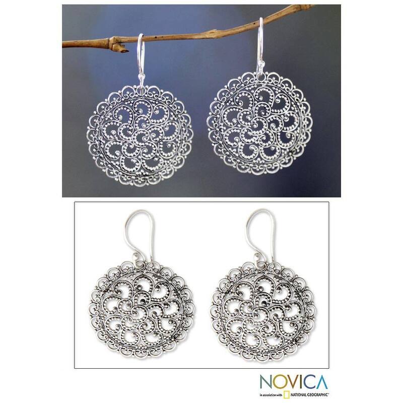 NOVICA Handmade Sterling Silver 'Filigree Chrysanthemum' Earrings ...