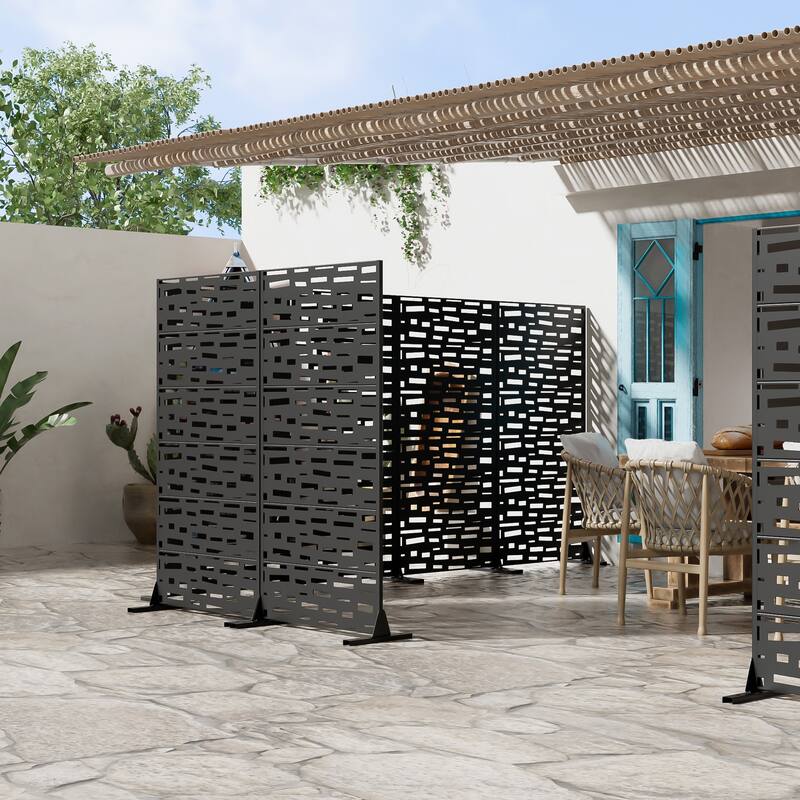 Dovelina 6ft.x 4ft. Outdoor Freestanding Metal Privacy Screen Decorative Garden Fence - 72"x35" - Black