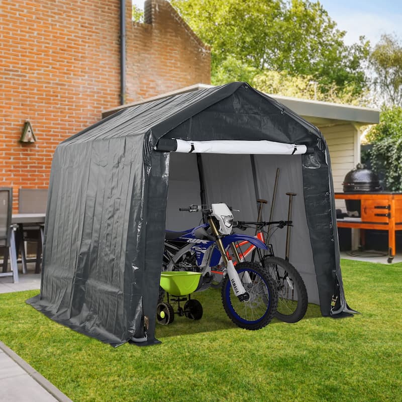 Aoodor Heavy Duty Storage Shelter, Portable Shed Carport with Roll-up Zipper Door ,Waterproof and UV Resistant - 6'×8'