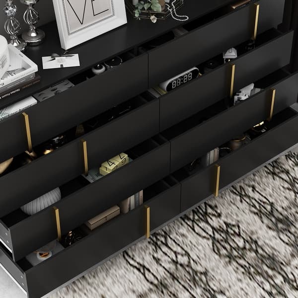 70.9" 9-Drawer Dresser with Gold Handles Black Wooden Storage Cabinet for Bedroom & Living Room - Bed Bath & Beyond - 42374643 70.9" 9-Drawer Dresser with Gold Handles Black Wooden Storage Cabinet for Bedroom & Living Room - Bed Bath & Beyond - 42374643