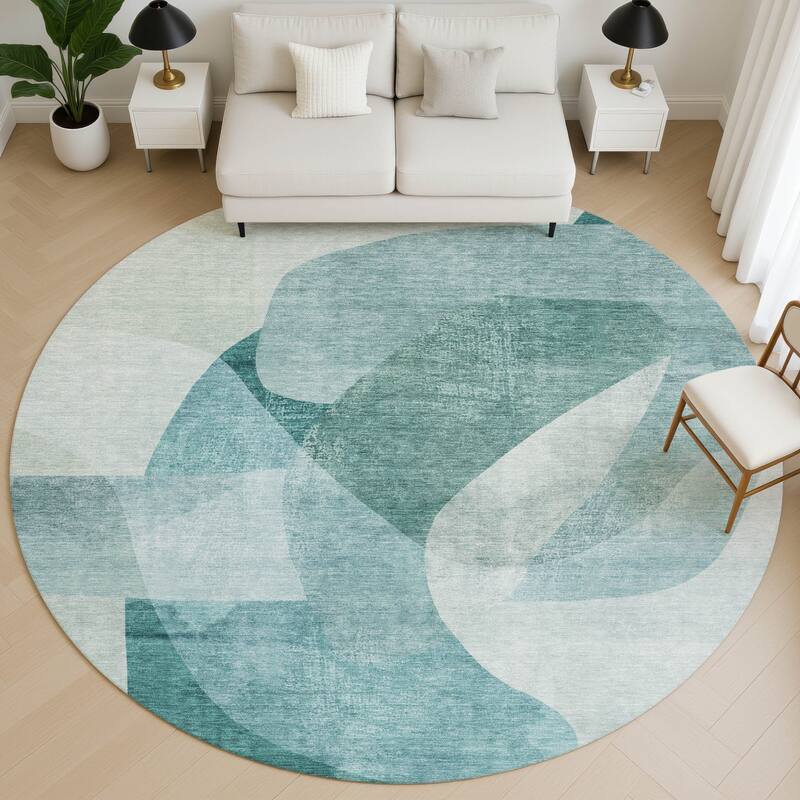 Premium Washable Super Soft Casual Contemporary Mayfield Rug - Teal - 8' x 8'