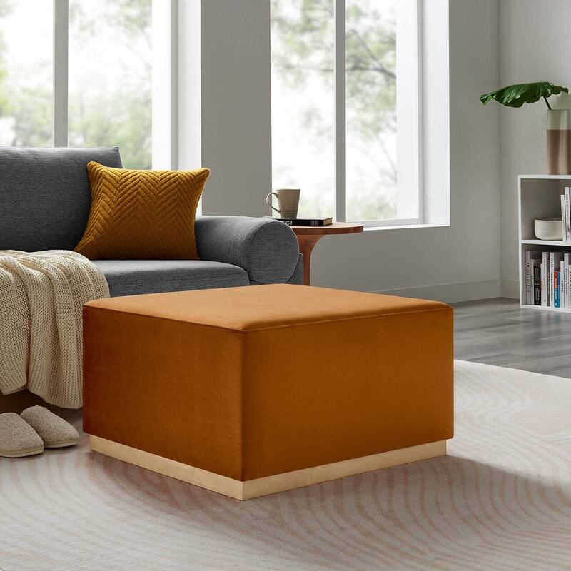 Tilden 17"/28" Square Performance Velvet Upholstered Ottoman - 28"W x 28"L x 16"H - Rust Natural