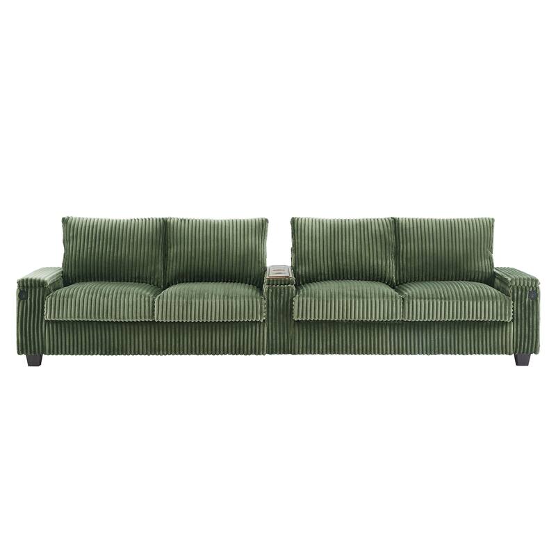 133" Corduroy Sectional Sofa with USB & Flip-Top Storage