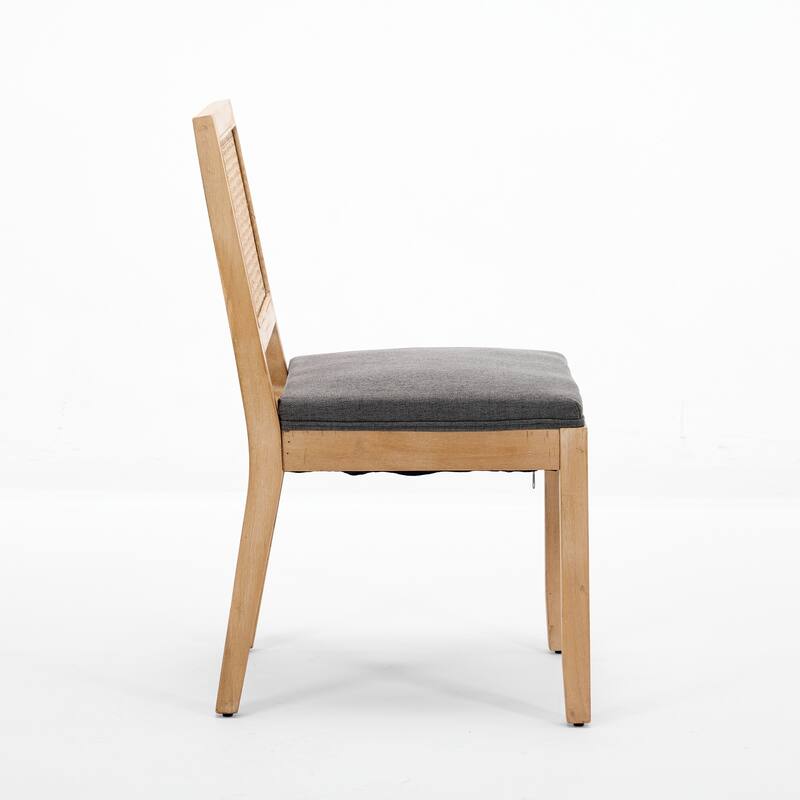 GDF Studio - Harper Mid-Century Farmhouse Wood Rattan Upholstered Dining Chairs - Set of 2