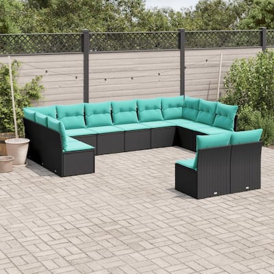 vidaXL 12 Piece Patio Sofa Set with Cushions Black Poly Rattan