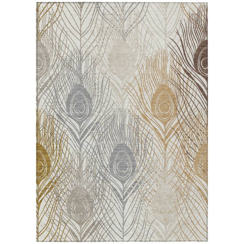 Machine Washable Indoor/ Outdoor Modern Peacock Chantille Rug