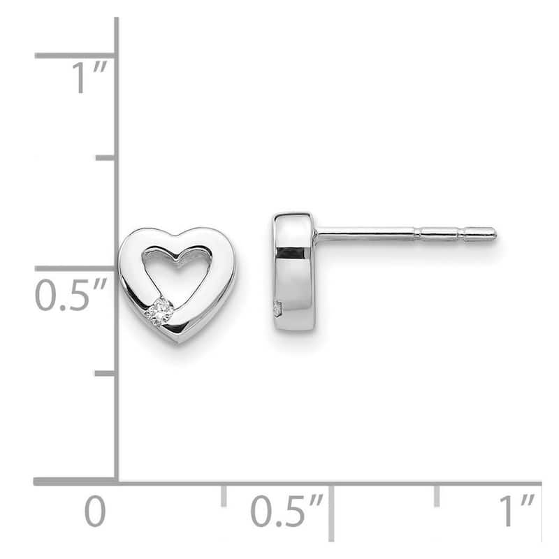 Curata Sterling Silver 7x8mm .04ct Diamond Love Heart Earrings