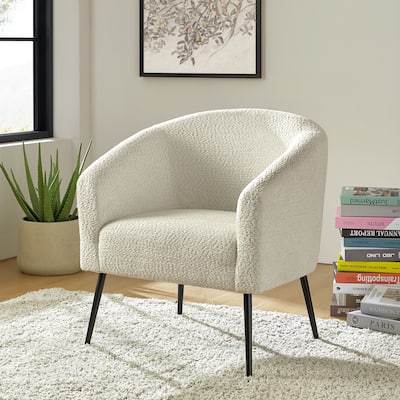 Hal Modern Chenille Fabric Barrel Chair with Flared Metal Legs by HULALA HOME