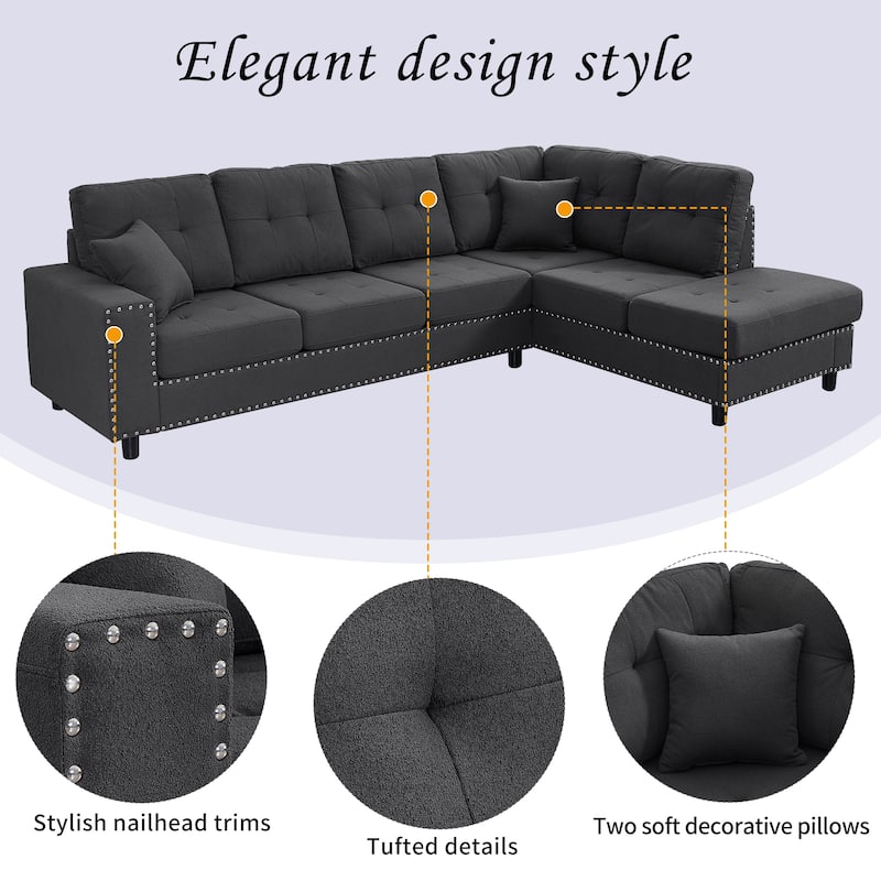 109.2" Polyester L-Shaped Sectional Sofa with Cushions & Pillows