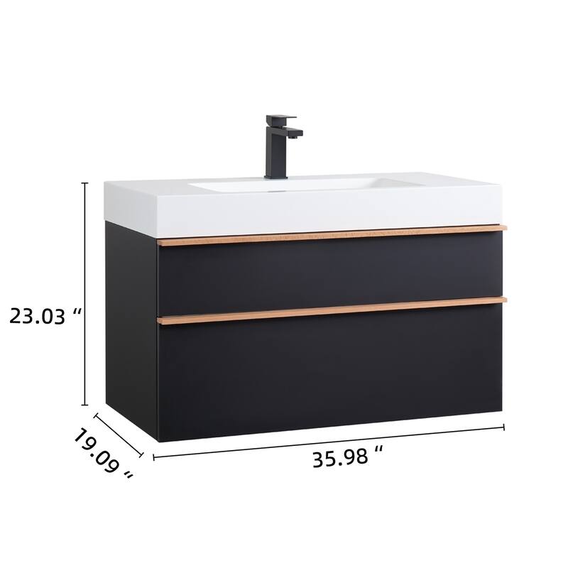 36" Wall Mounted Bathroom Vanity with Integrated Acrylic Sink, 2 Soft-Close Drawers