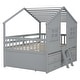 preview thumbnail 25 of 26, Full Size House-shaped Loft Bed with House Roof Frame Skylight Windows 4 Storage Drawers Guardrails and Stairs for Kids' Room