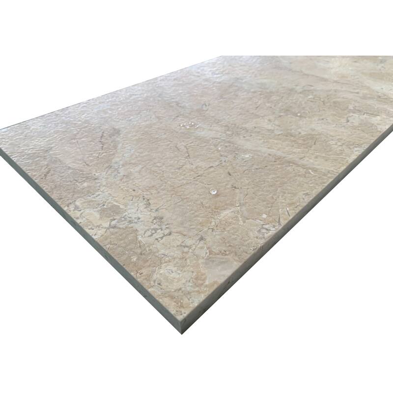 Roomfitters Natural Marble Tile, Leather Finish Stone for Floor and Wall, Genuine Marble, 4-Piece Box, Gold Yellow Beige