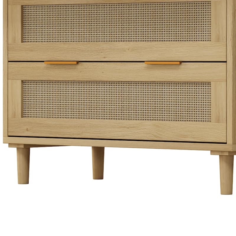 Boho Rattan Dresser with 3 Drawers, Wooden Dresser Chest of Drawers for Bedroom Hallway