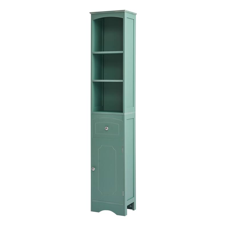 Freestanding Linen Tower Tall Bathroom Storage Cabinet with Drawer MDF and Adjustable Shelf - Green