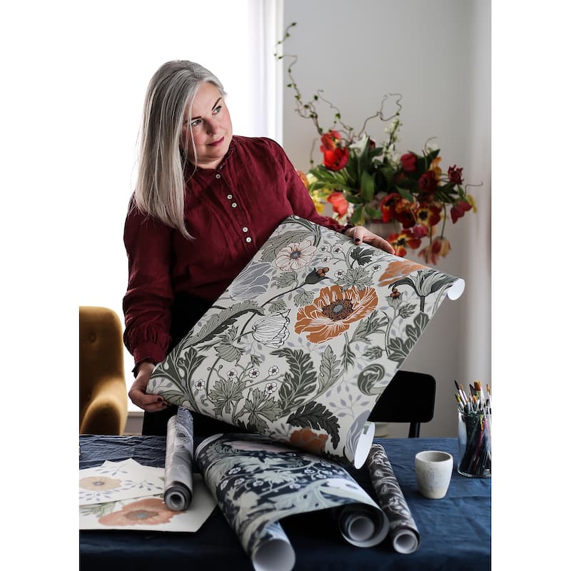 A-Street Prints Anemone Grey Floral Wallpaper