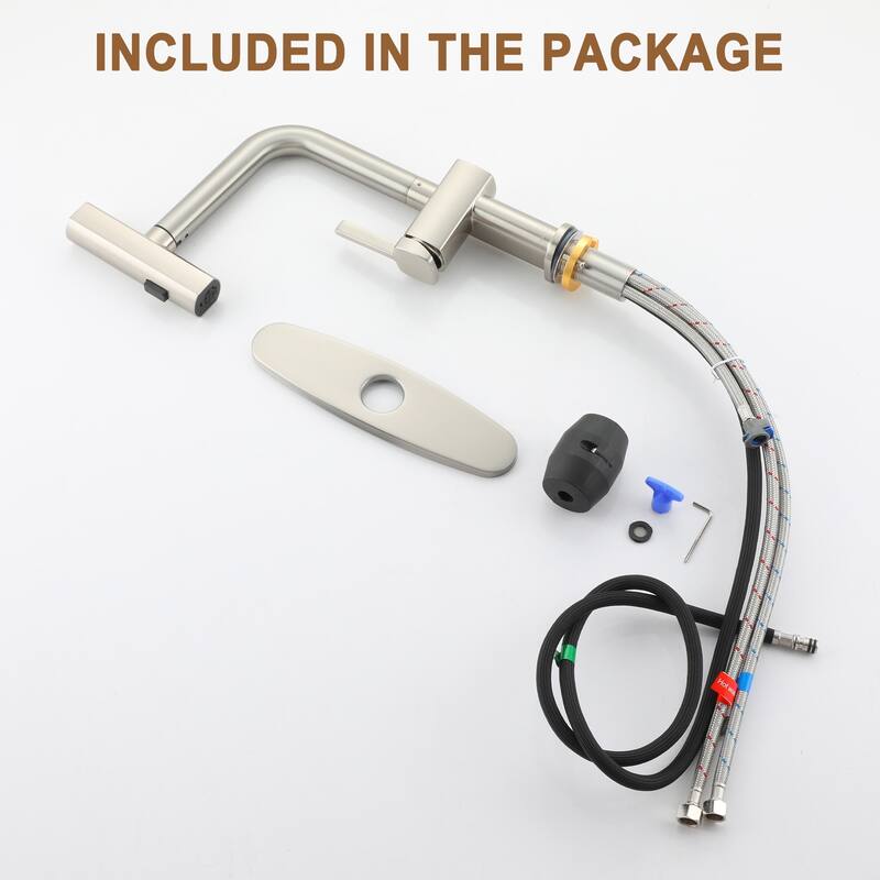 Single Handle Pull Out Sprayer Kitchen Faucet with 3 Functions Spray, 360° swivel