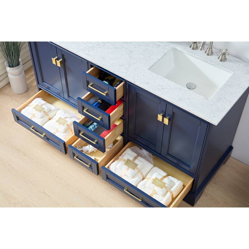 Stufurhome Brittany Dark Blue 60 inch Double Sink Bathroom Vanity - 60*22*34.5in