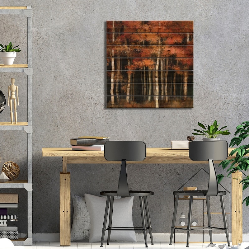 October Woods Print On Wood by Julia Purinton - Multi-Color