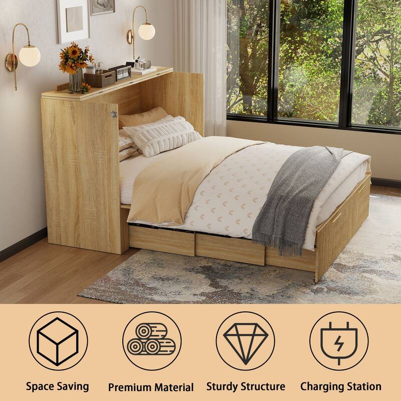 Full Size Murphy Bed with USB Port and a Large Drawer