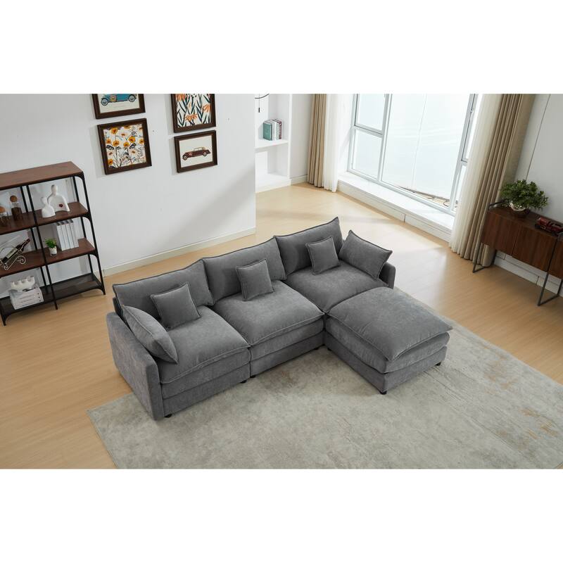 Modern L-Shaped 3-Seat Modular Sectional Sofa with Removable Ottoman for Living Room Apartment