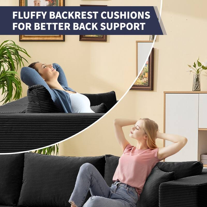 Mixoy W106'' Modern 2-Piece Free Combination Corduroy Upholstered L-Shaped Modular Sectional Sofa with Right Chaise and Pillow