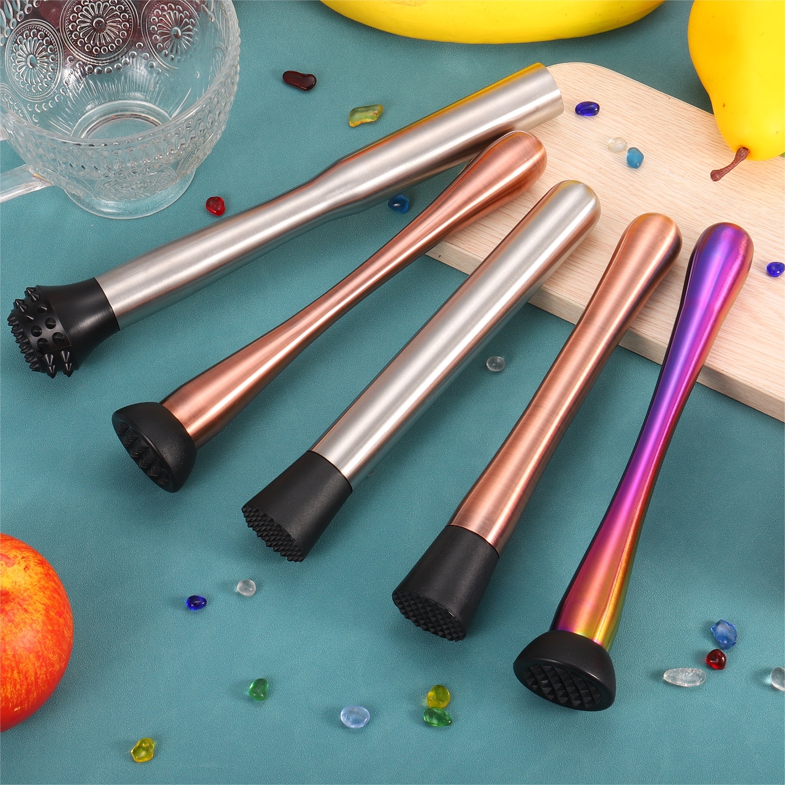 Zulay Kitchen Professional Cocktail Muddler With Grooved Nylon Head - Silver