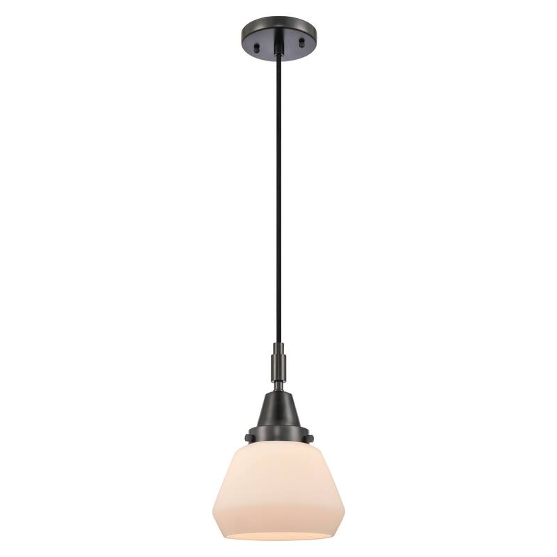 Innovations Lighting Downtown Urban - Caden Fulton - 1 Light 7" Cord Hung Mini Pendant - Matte Black/Matte White Shade