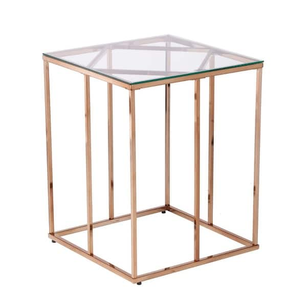 Shop 24 Gold And Clear Geometric Glass Square End Table With Diamond Frame On Sale Overstock 31320072