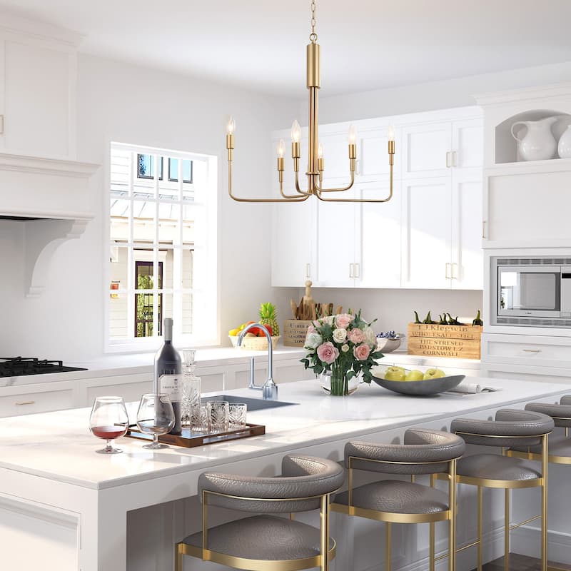 Modern Farmhouse 6-Light Gold Candle Chandelier for Dining Room Bedroom - Dia. 25" x H 23.5"