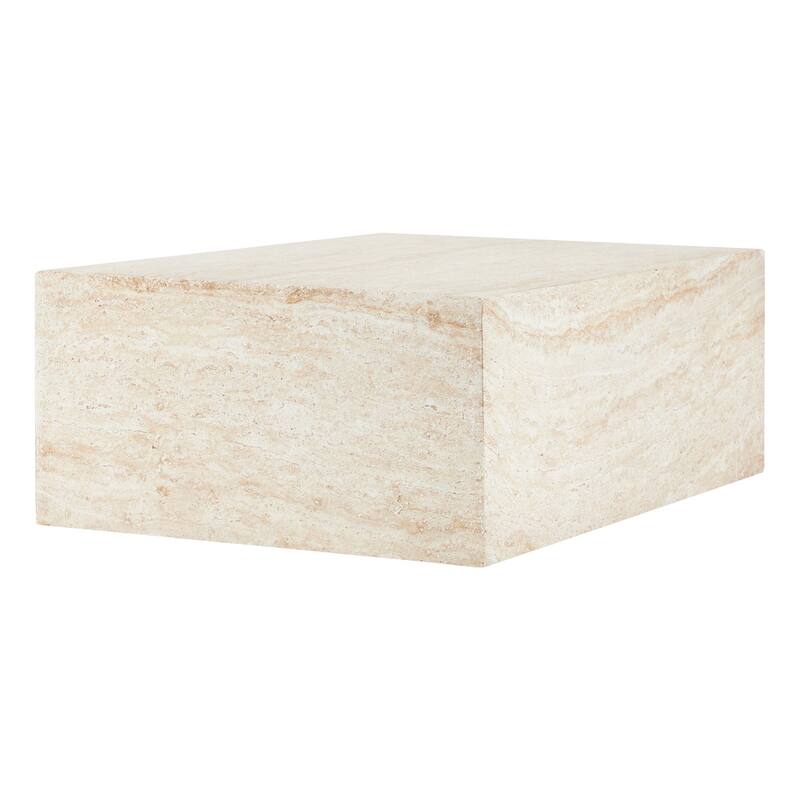 Maya Rectangular Coffee Table in Fiberstone for Indoor and Outdoor Modern Accent Center Table - 11.8" H x 23.6" W x 35.4" D
