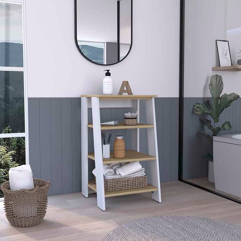 Bathroom Floor Cabinet, Bathroom Storage Cabinet Two Interior Shelves, Two Open Shelves, Single Door - Multicolor