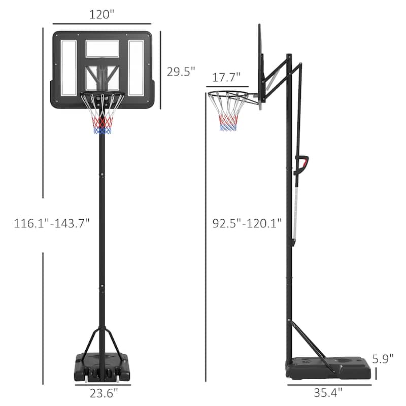 Black Adjustable Portable Basketball Hoop Stand with Shatterproof Backboard and Fillable Base - 29.5" H x 43.3" W x 2" D