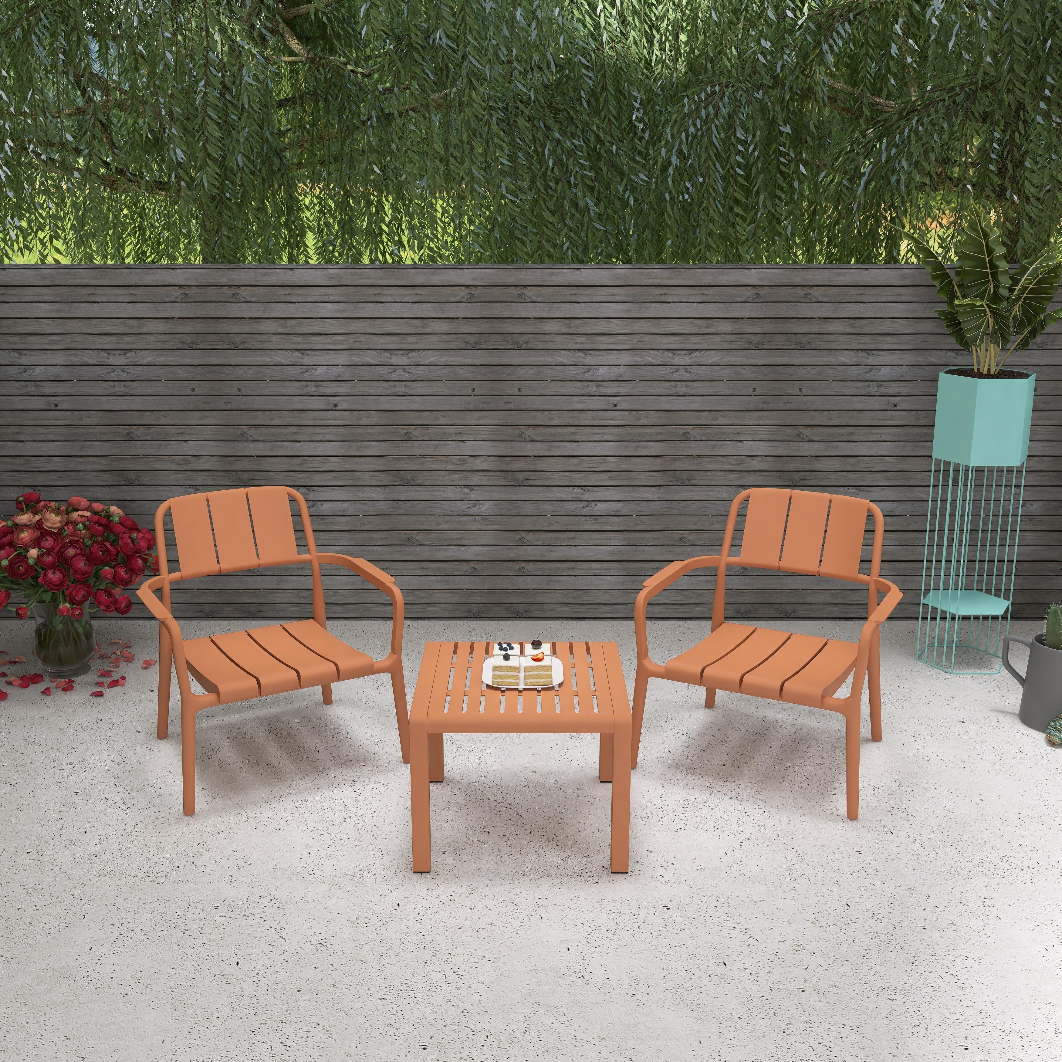 ARTCHIRLY 3 Piece PP Seating Group, 2 Chairs With Table, Indoor/Outdoor Multi-Purpose Furniture