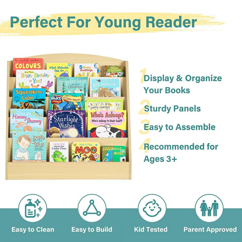 Mcow 5-Tier Kids Wooden Children Book Rack