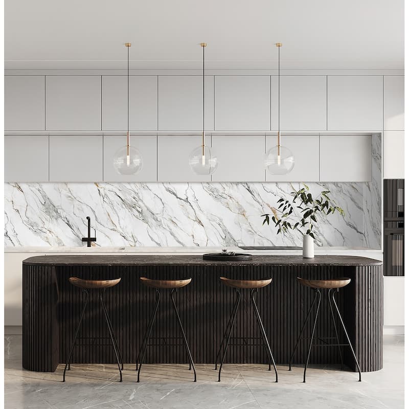 Harry & Grace Borghini Faux Calacatta Marble Peel and Stick Natural Wall Backdrop Panel - 20.5 in. W x 9 ft. L