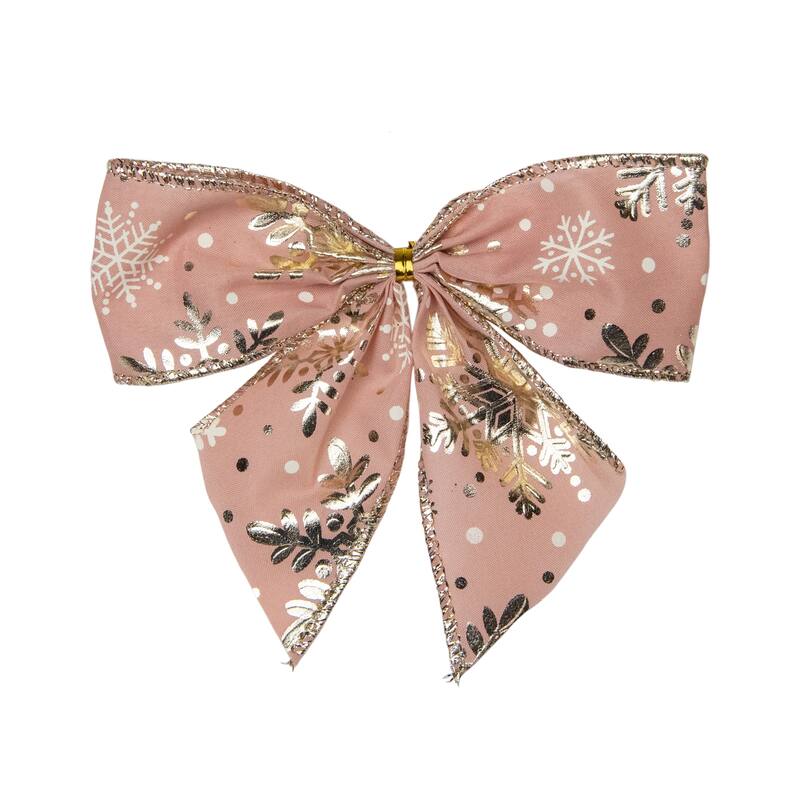 Shiny Snowflakes Christmas Bow Decorations - 5.5" - Pink and Gold - Pack of 6