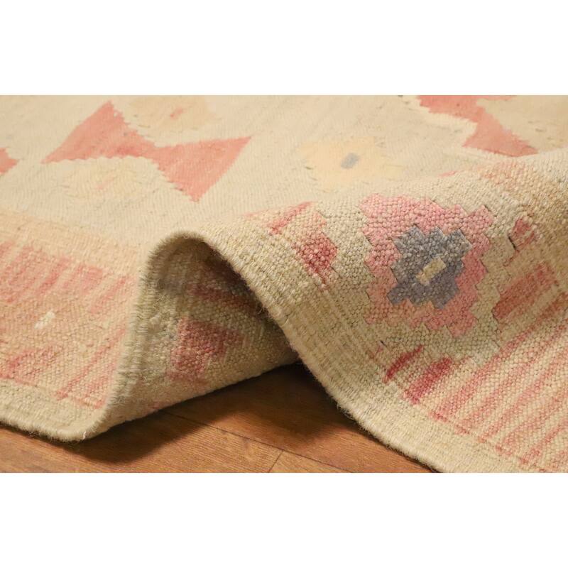 Hand Woven Oriental 100% Wool Carpet Southwestern Tribal Beige & Ivories Kilim Runner Rug - 10' 0'' X 2' 9''